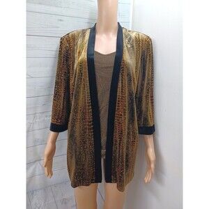 R&M Richards Faux Cardigan  Black Gold Petite 16P
